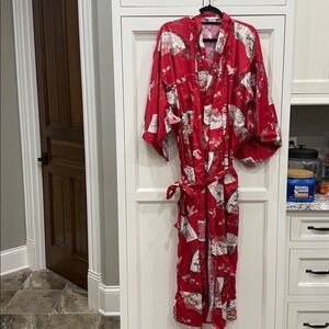 Ichiban Japan Women's Red floral and birds Kimono Robe vintage Size guess XL/OS